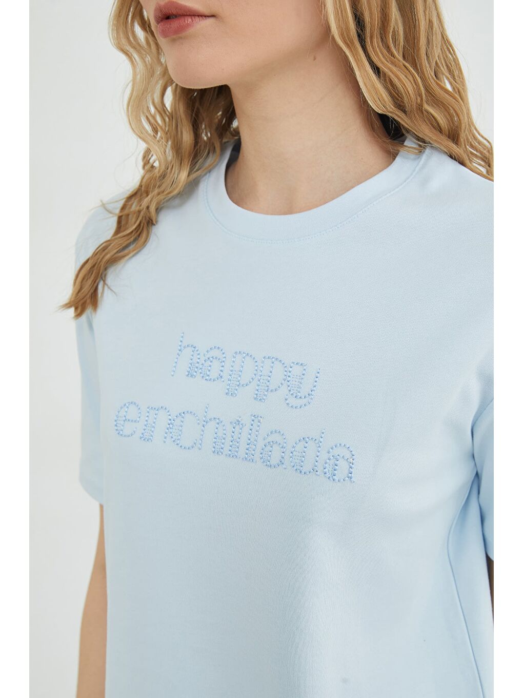Mavi Happy Enchilada Nakışlı Bisiklet Yaka Tişört-4