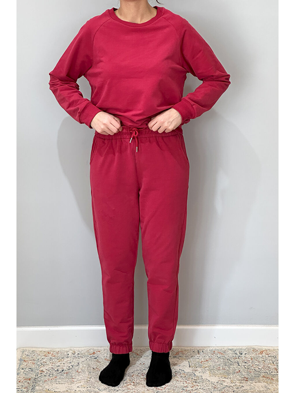 Kadın Sweatshirt Paçası Lastikli Eşofman Takımı 8006 Bordo-2