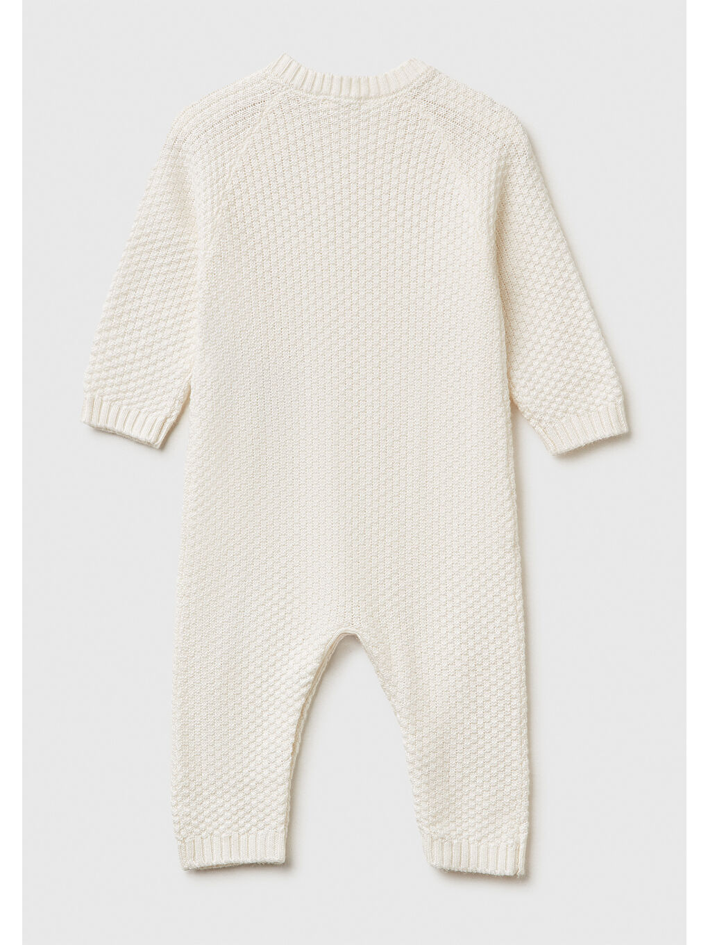 Bebek Ekru Omzu Düğmeli Bisiklet Yaka Uzun Kollu Örme Tulum-1