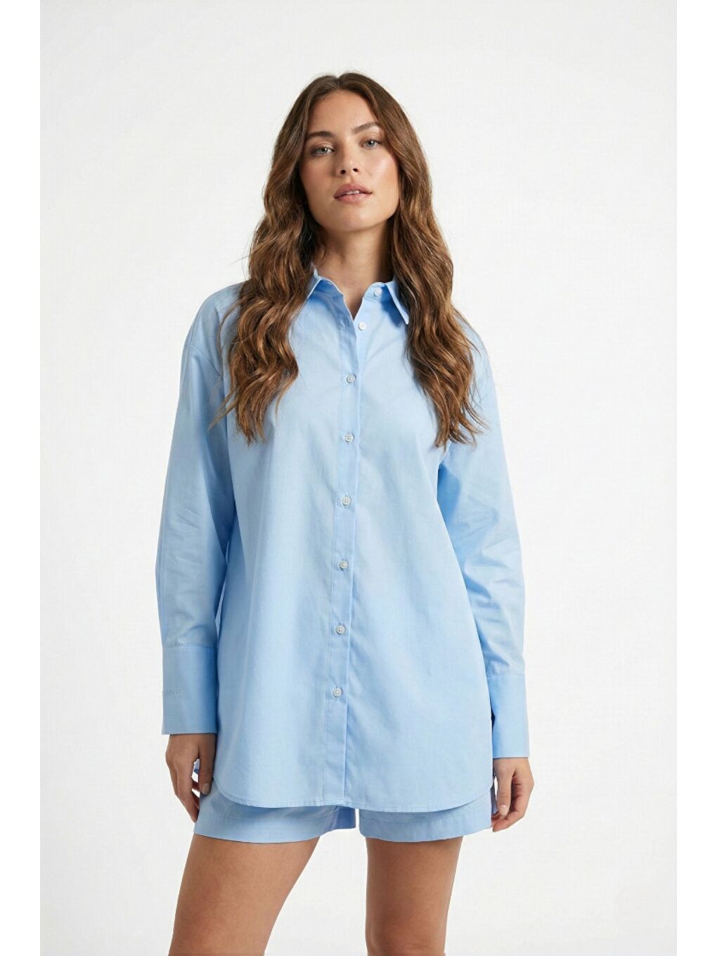 Mavi %100 Doğal Pamuk Oversize Tek Beden Poplin Gömlek