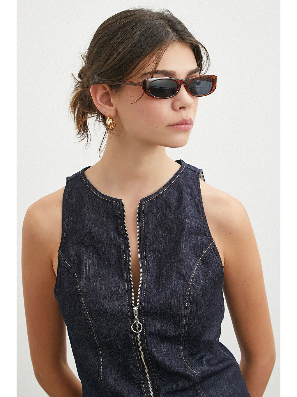 Fermuarlı Jean Yelek Lacivert-2