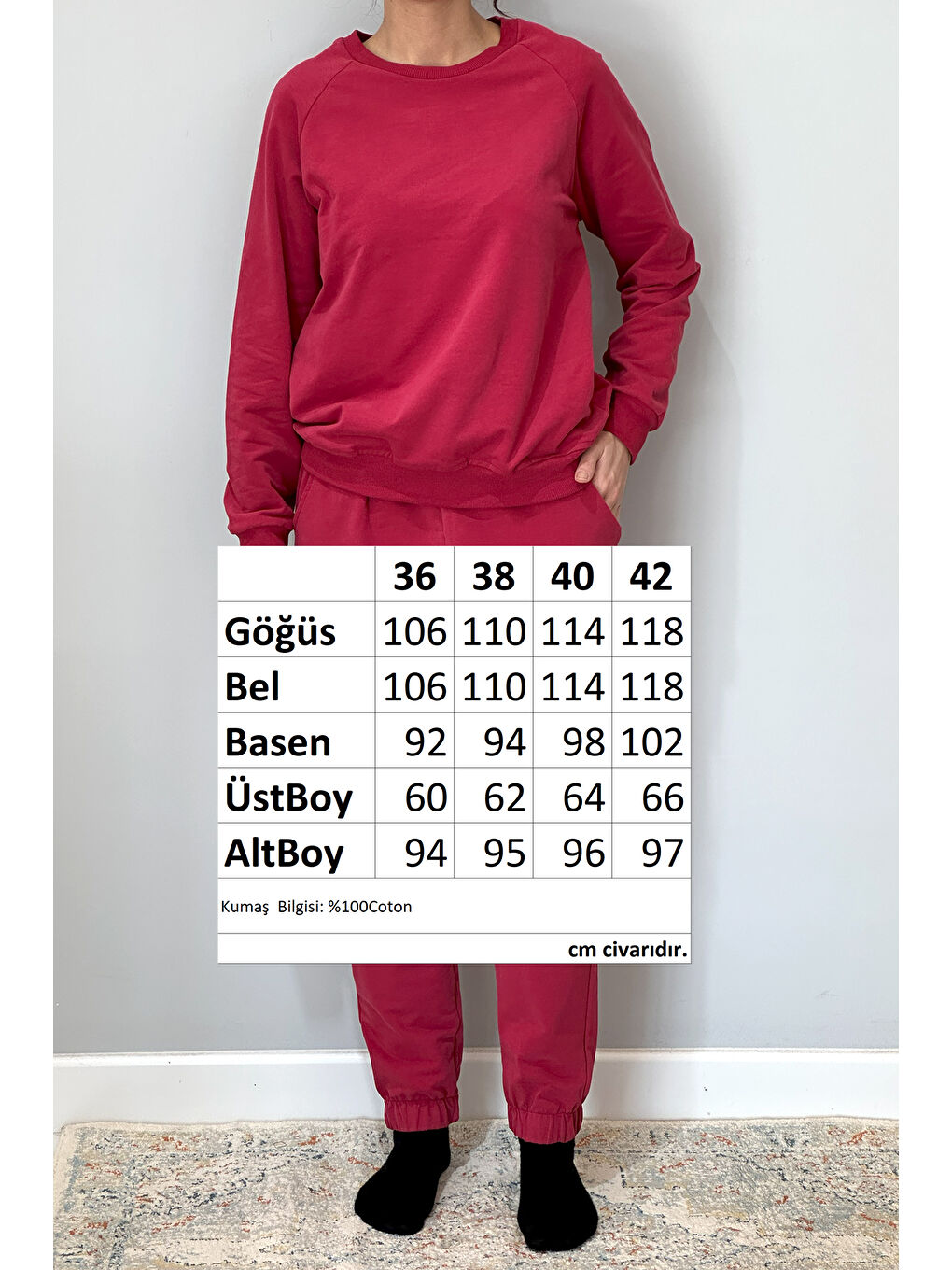 Kadın Sweatshirt Paçası Lastikli Eşofman Takımı 8006 Bordo-3