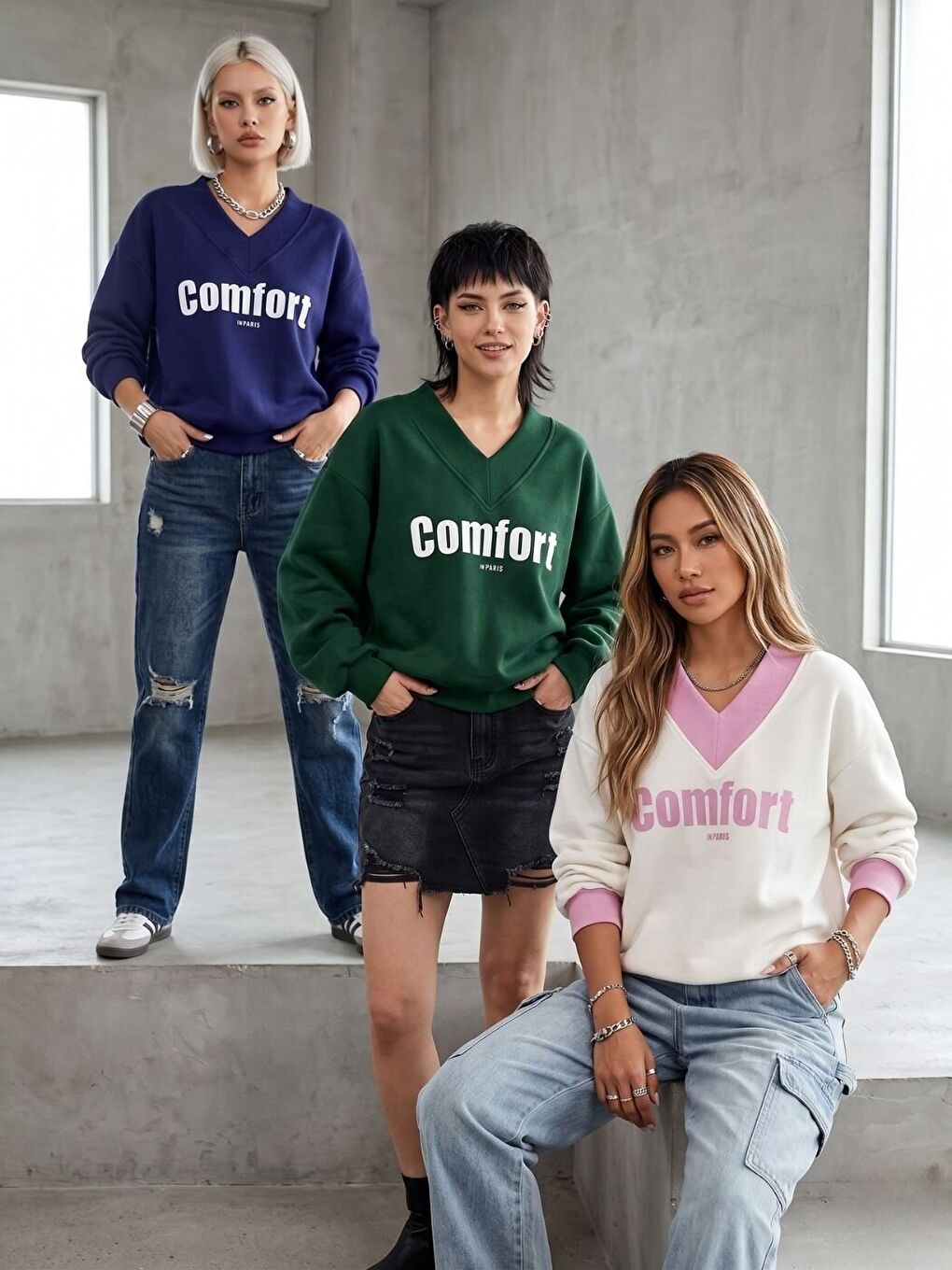 Karışık 3lü Comfort Baskı Oversize Sweat