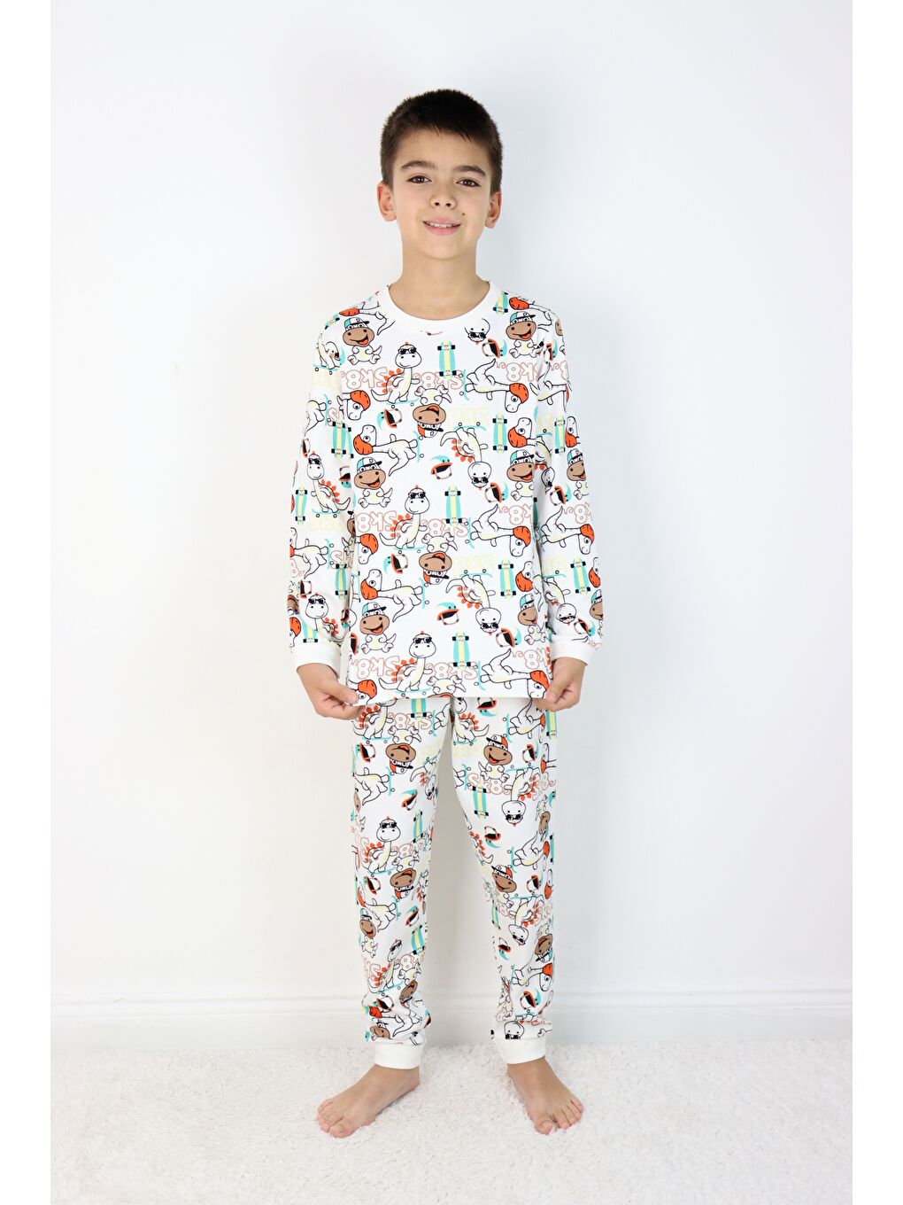 Gri Erkek Çocuk Baskılı interlok Kumaş Uzun Kollu Pijama Takımı-2