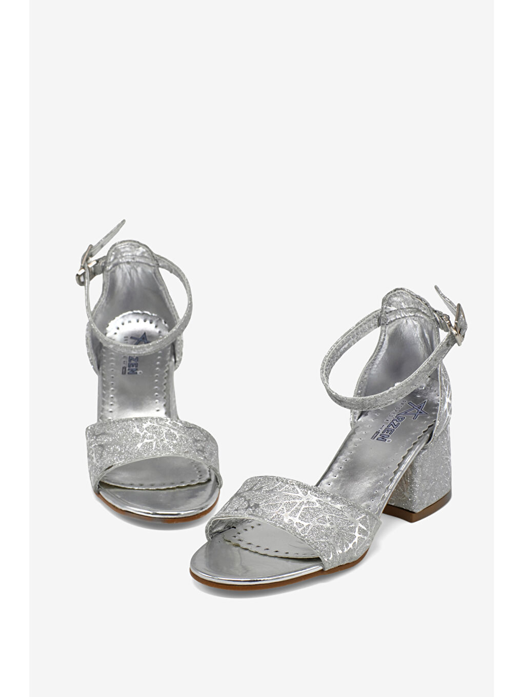 Gri Kız Çocuk Gümüş simli Çocuk Topuklu Ayakkabı-1