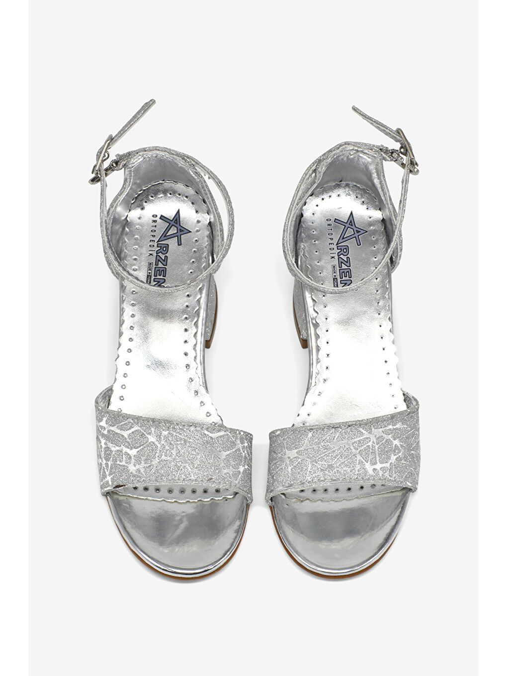 Gri Kız Çocuk Gümüş simli Çocuk Topuklu Ayakkabı-2