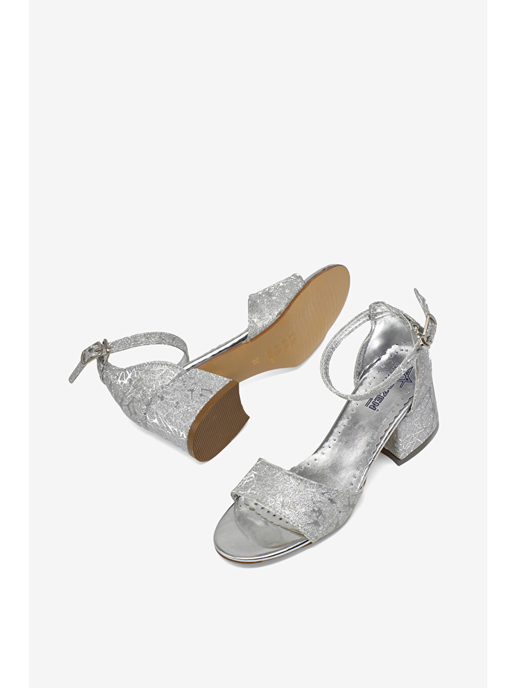 Gri Kız Çocuk Gümüş simli Çocuk Topuklu Ayakkabı-3