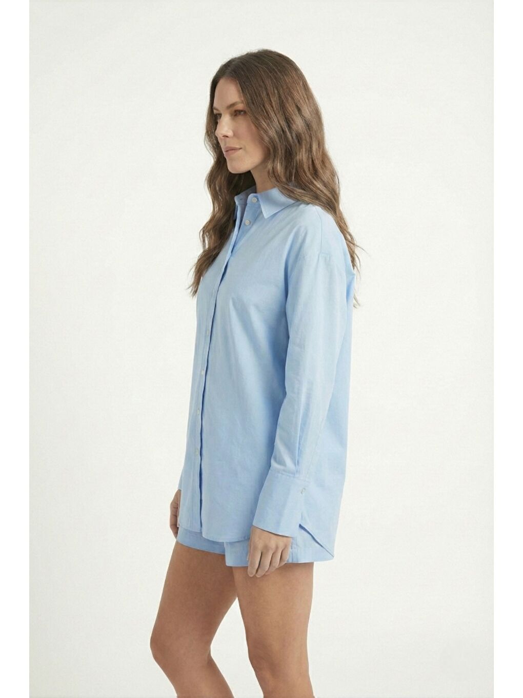 Mavi %100 Doğal Pamuk Oversize Tek Beden Poplin Gömlek-1