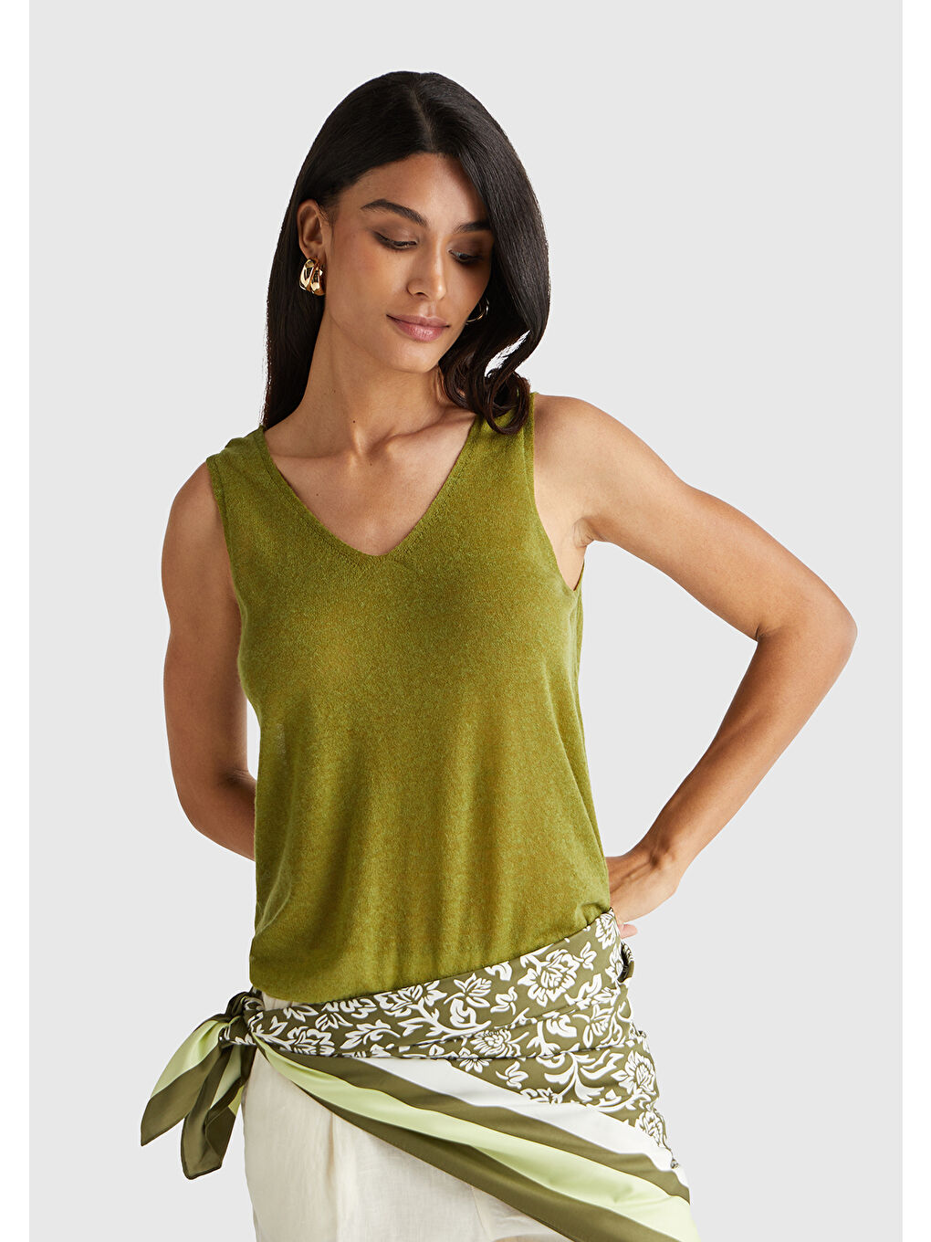 Kadın Haki Yeşili Alpaka ve Yün Karışımlı Triko Atlet