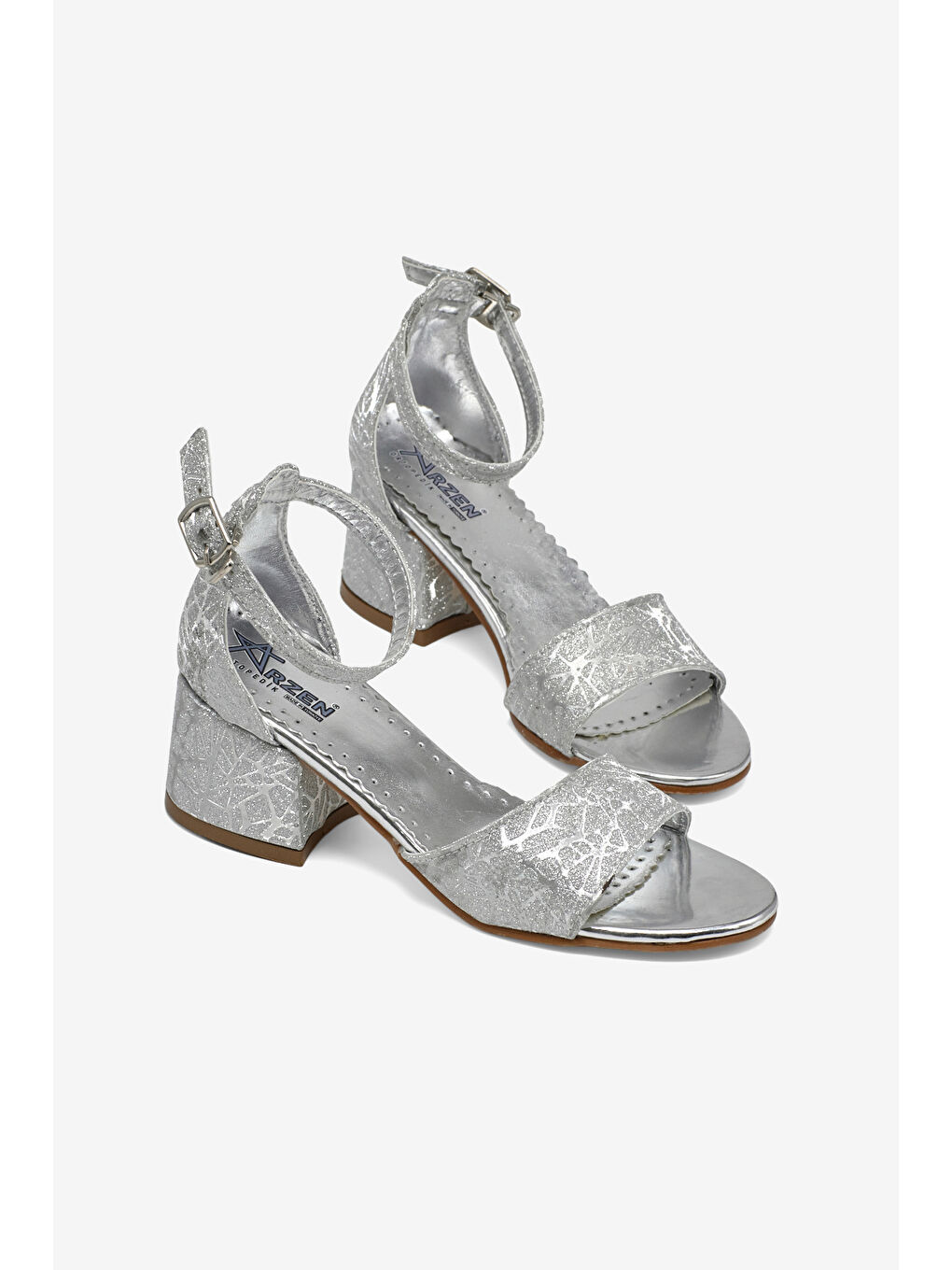 Gri Kız Çocuk Gümüş simli Çocuk Topuklu Ayakkabı-4