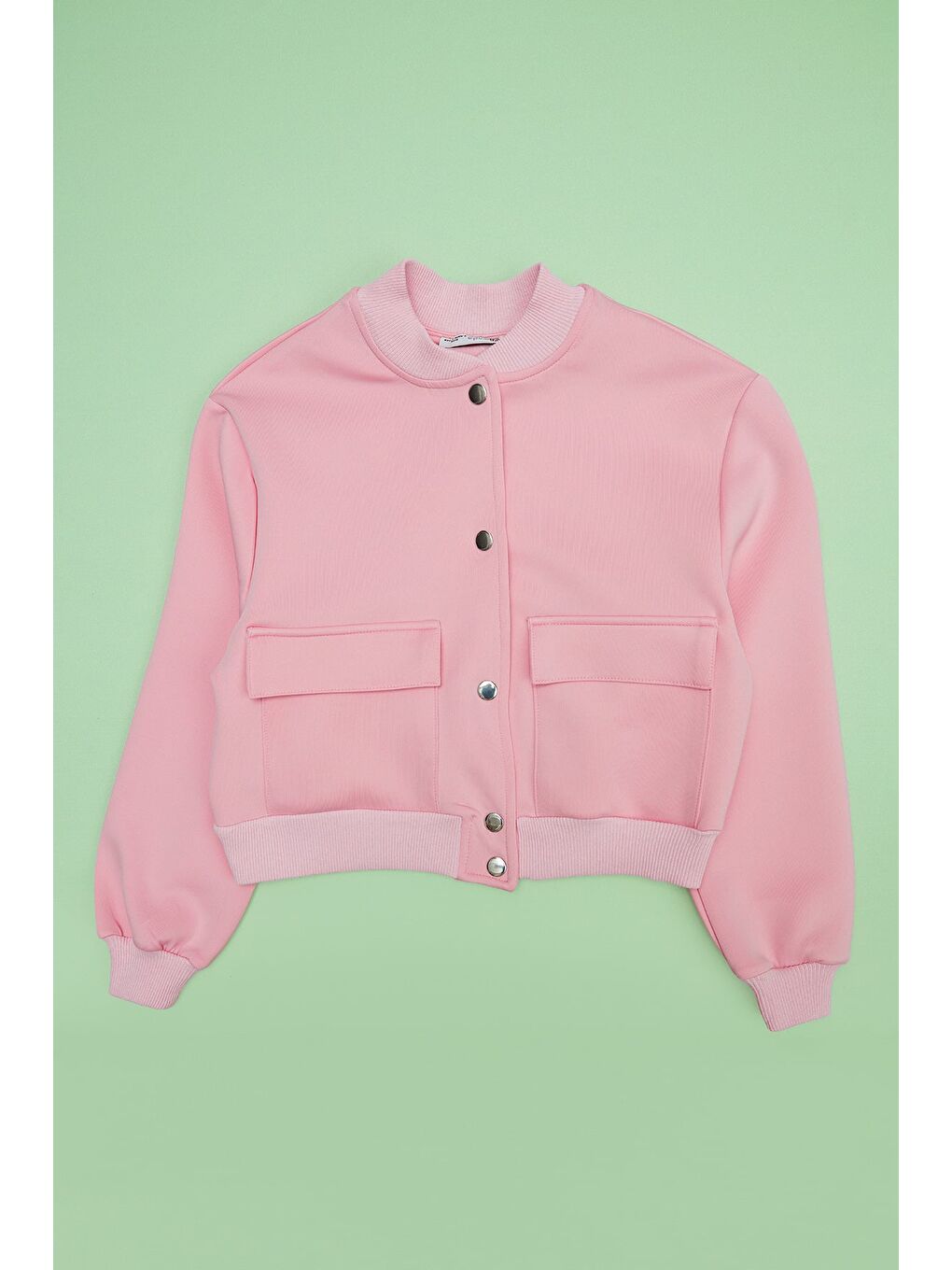 Pembe Çift Cepli Çıtçıtlı Dik Yaka Kız Çocuk Ceket