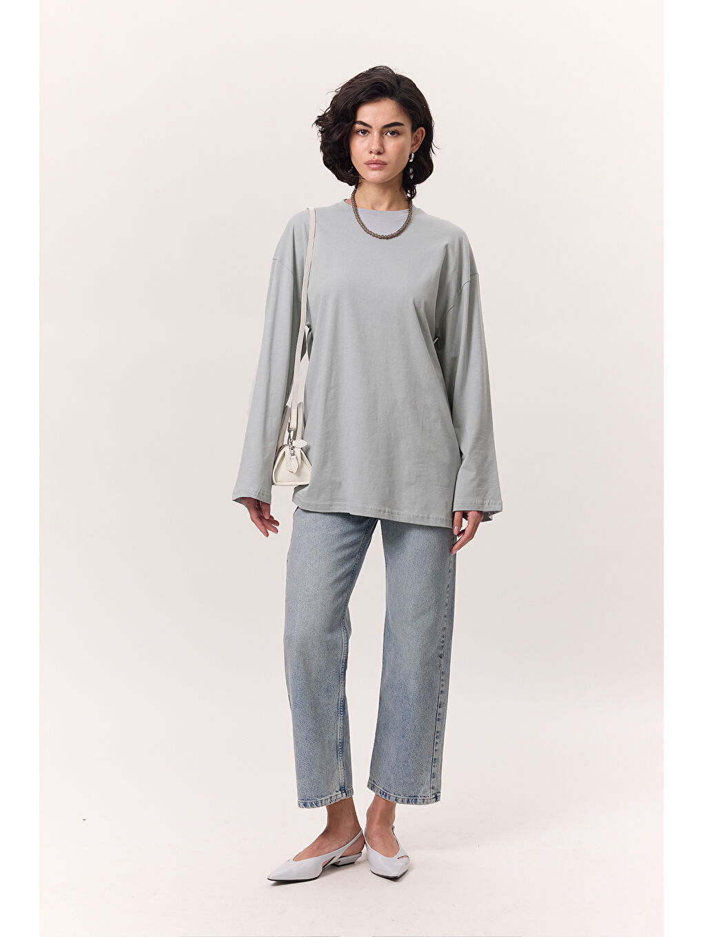 Geniş Kol Oversıze Tshırt Açık Mavi-1