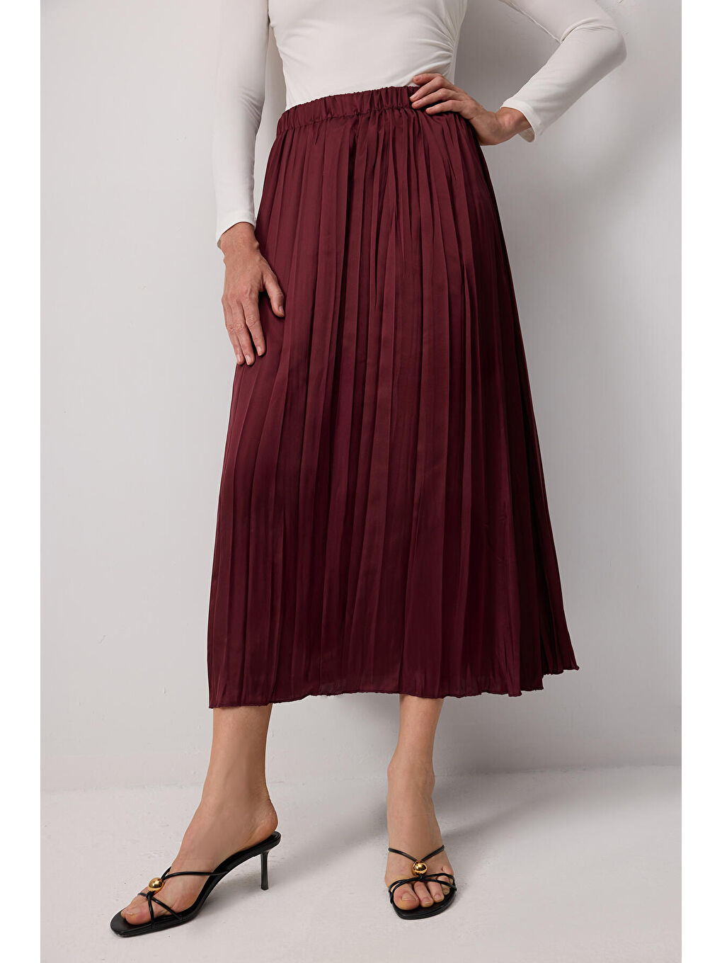 Bordo Crushlı Saten Etek-1