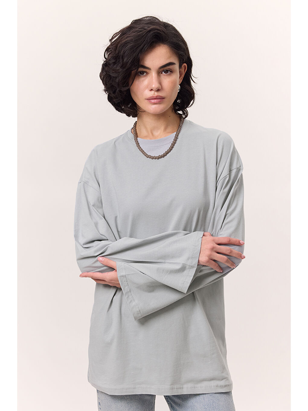 Geniş Kol Oversıze Tshırt Açık Mavi-2