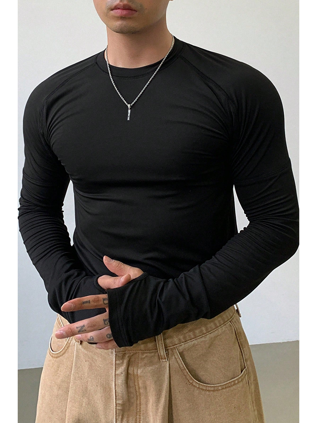 Erkek Siyah Uzun Kollu Basic T-shirt