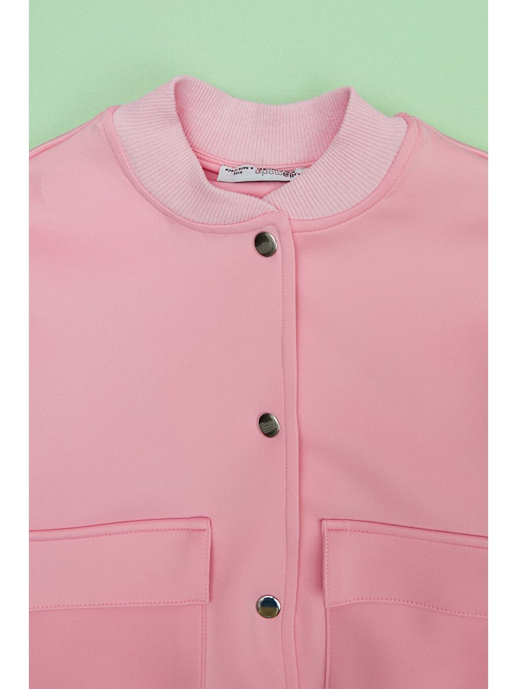Pembe Çift Cepli Çıtçıtlı Dik Yaka Kız Çocuk Ceket-2
