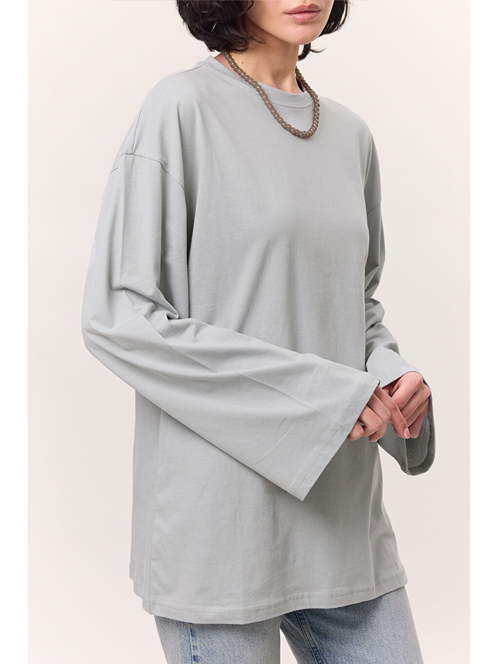 Geniş Kol Oversıze Tshırt Açık Mavi-4