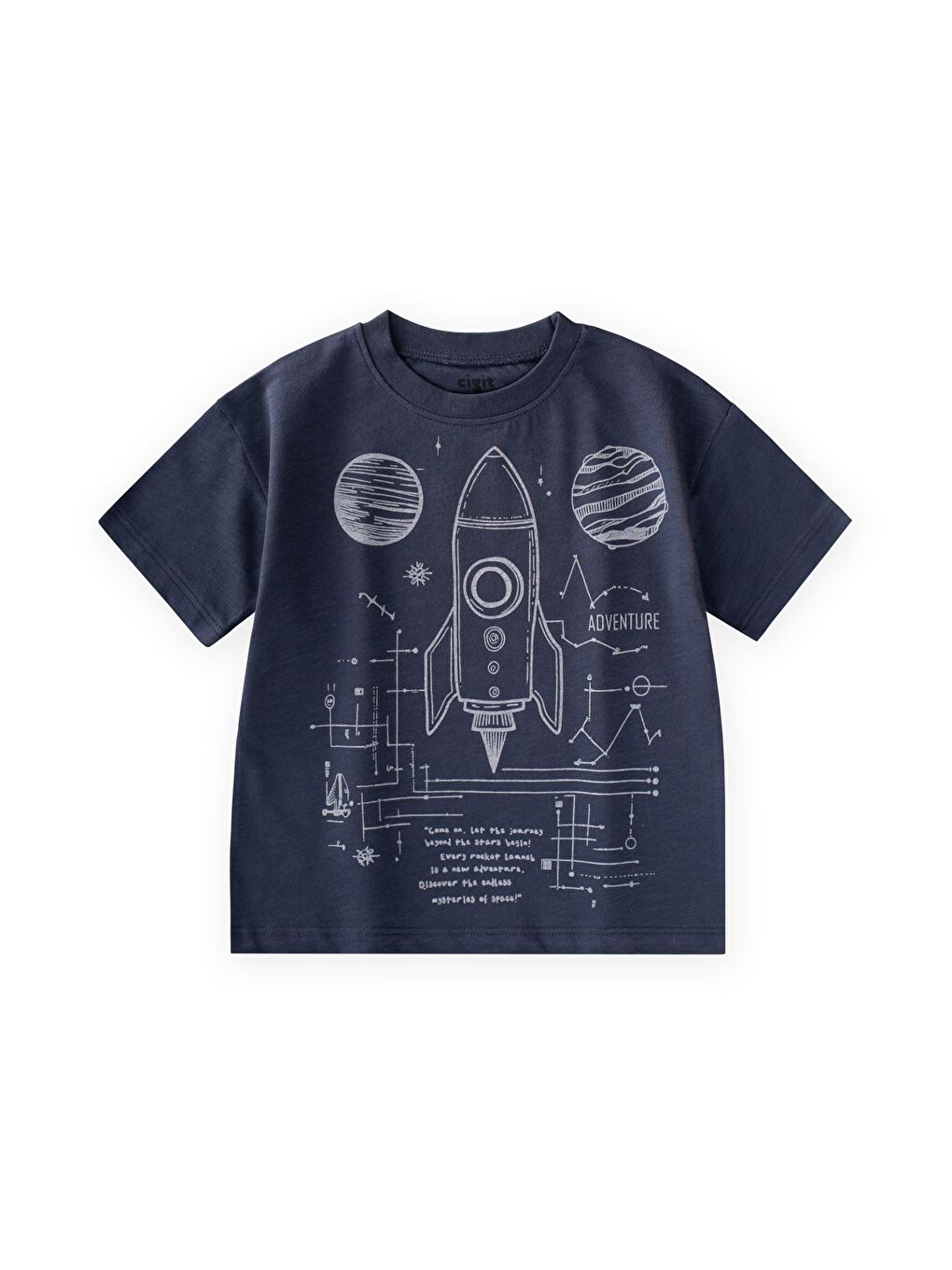 Roket Baskılı T-Shirt 2-12 Yaş Lacivert
