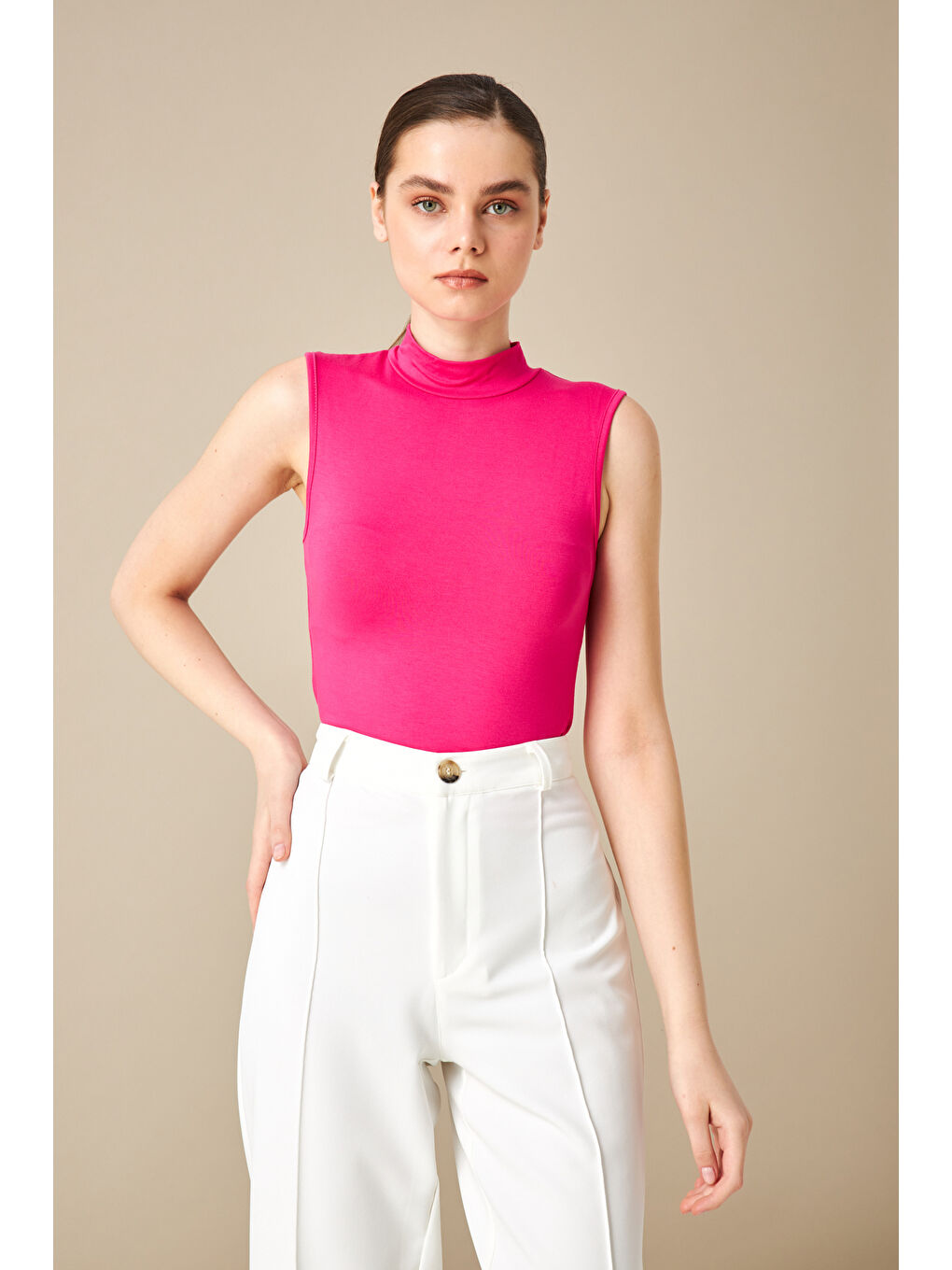 Kadın Pembe Kolsuz Bluz