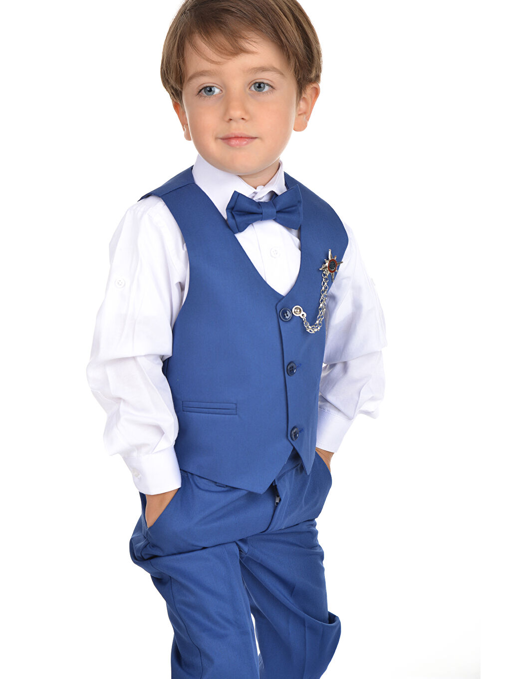 İndigo Yelekli Smokin Erkek Çocuk Takım MNK0273-1