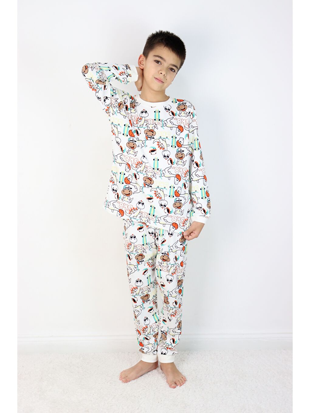 Gri Erkek Çocuk Baskılı interlok Kumaş Uzun Kollu Pijama Takımı-4