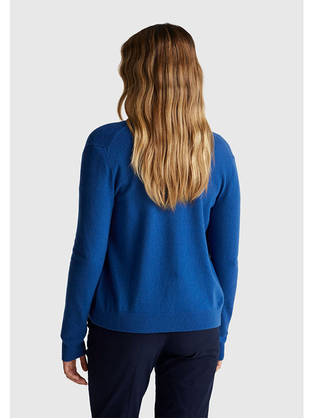 Kadın Koyu Mavi %100 Merino Bisiklet Yaka Hırka-2