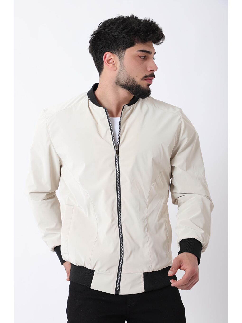 Ekru Kolej Yaka Bel Lastikli Nova Deri Mont PLDP 3001_50449-1