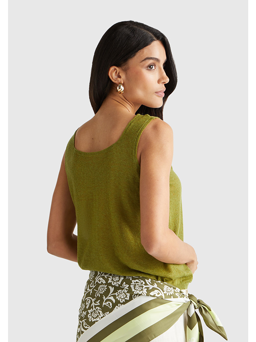 Kadın Haki Yeşili Alpaka ve Yün Karışımlı Triko Atlet-2