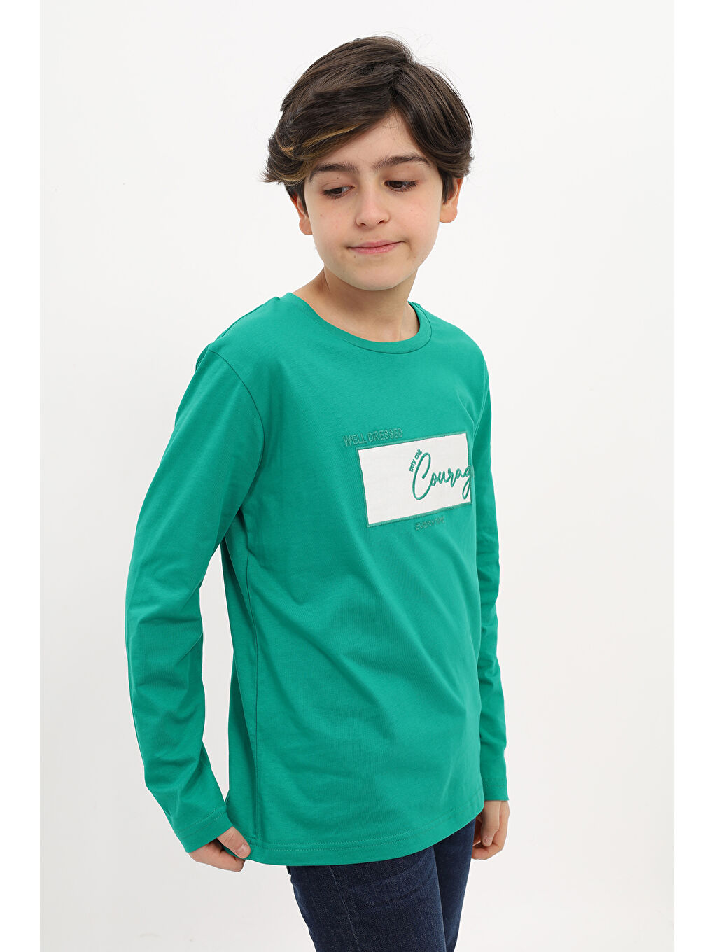 Yeşil Erkek Çocuk Nakışlı Tişört-1