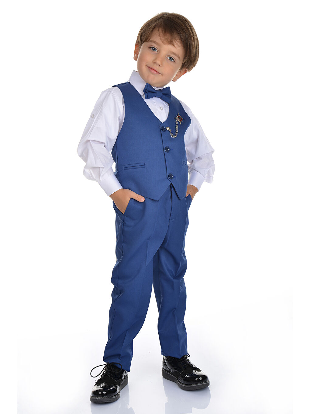 İndigo Yelekli Smokin Erkek Çocuk Takım MNK0273-2