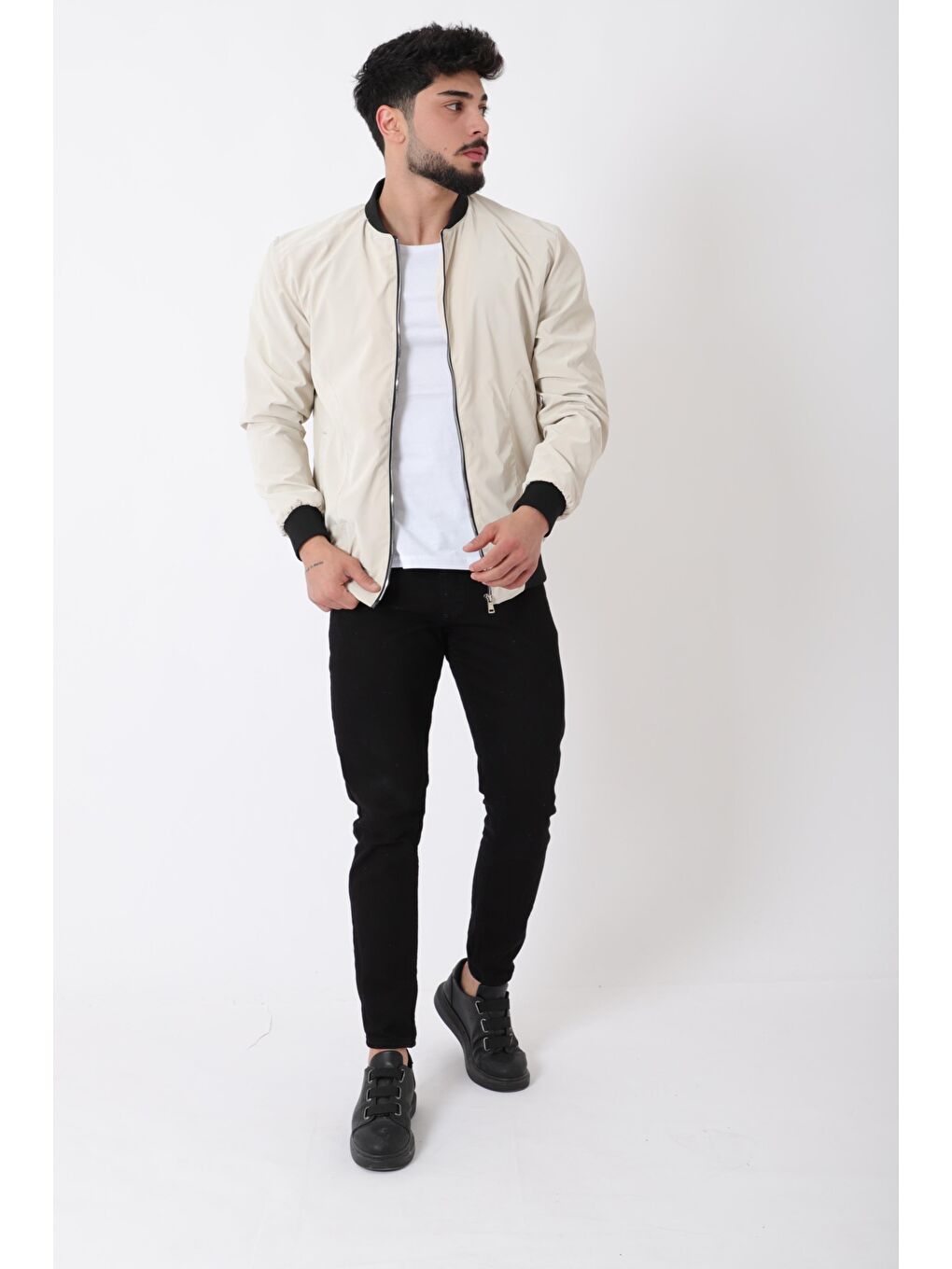 Ekru Kolej Yaka Bel Lastikli Nova Deri Mont PLDP 3001_50449-3