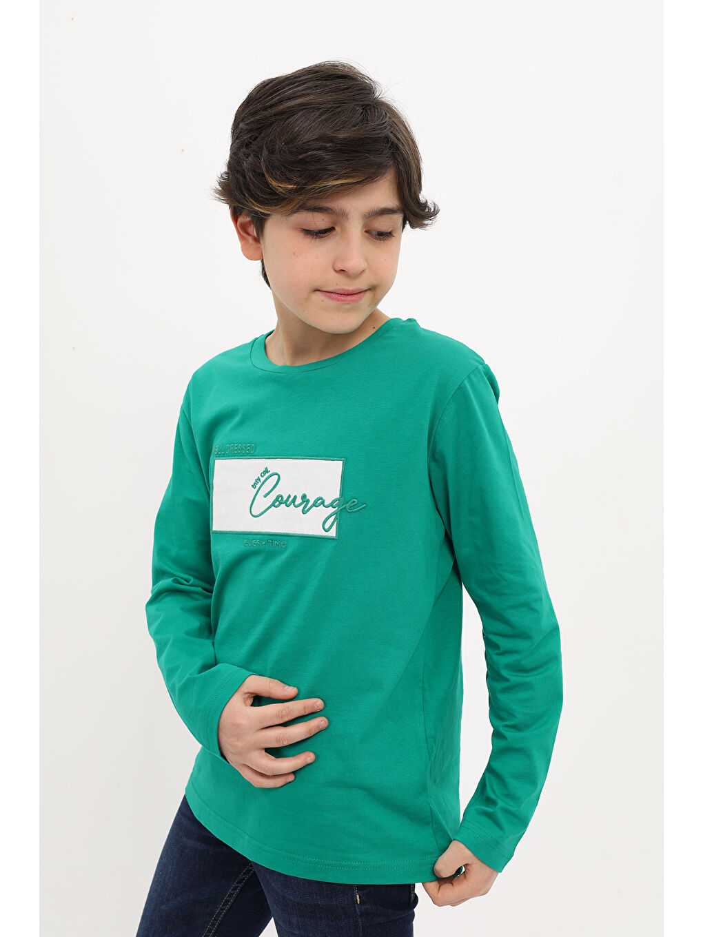 Yeşil Erkek Çocuk Nakışlı Tişört-2