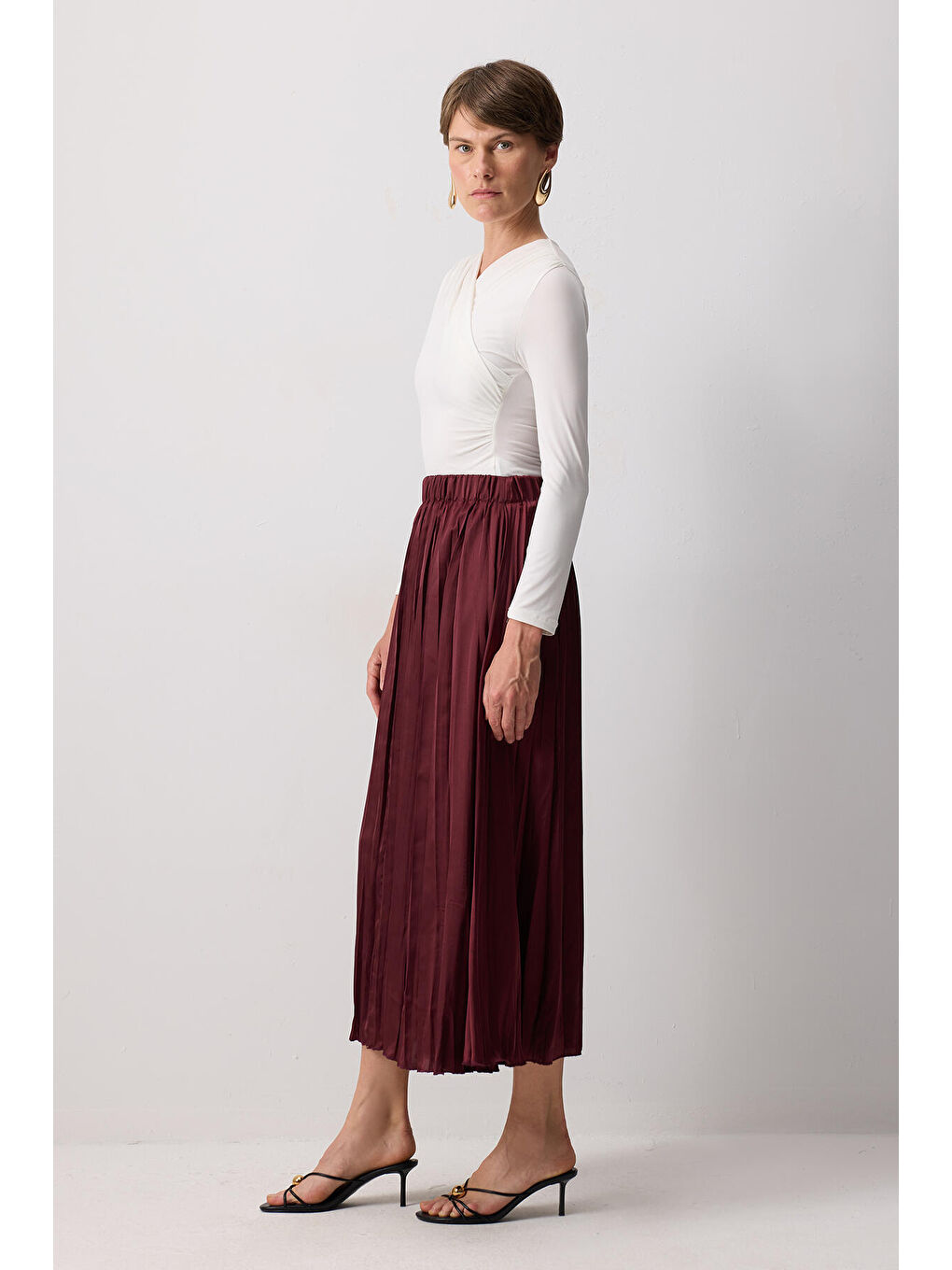 Bordo Crushlı Saten Etek-2