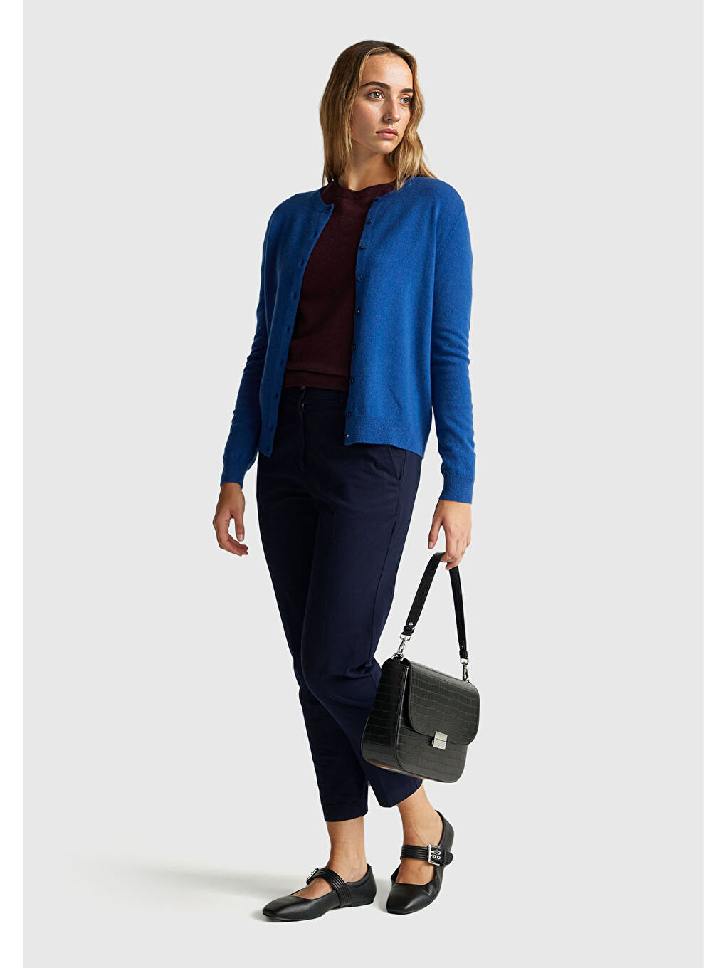 Kadın Koyu Mavi %100 Merino Bisiklet Yaka Hırka-4