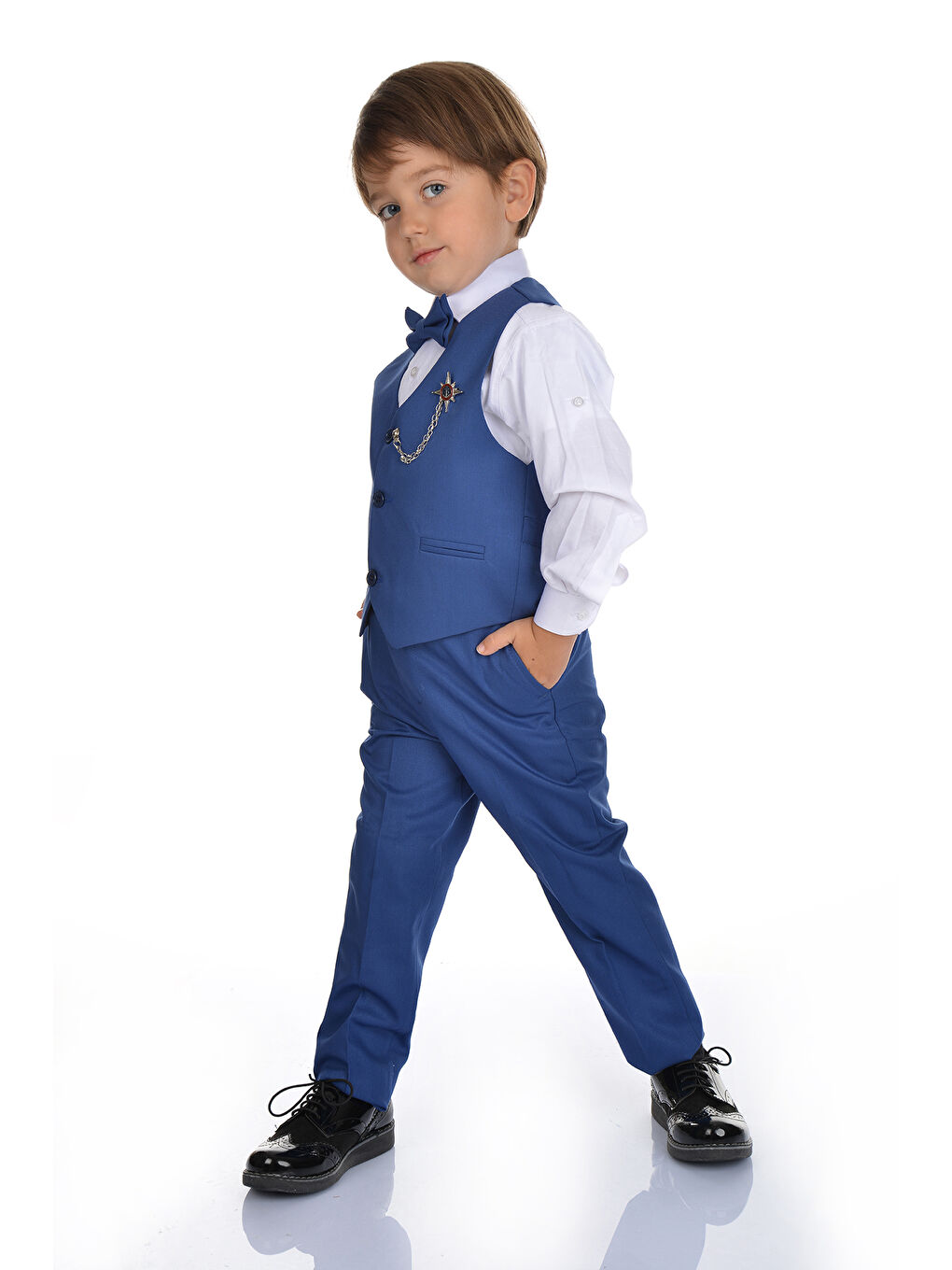İndigo Yelekli Smokin Erkek Çocuk Takım MNK0273-3