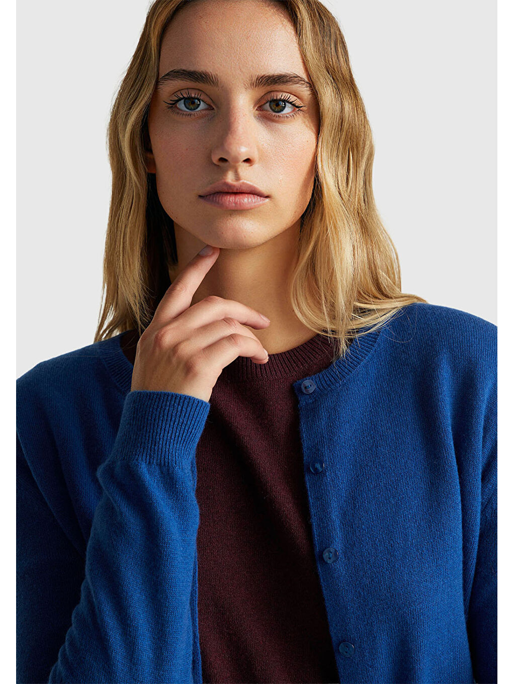 Kadın Koyu Mavi %100 Merino Bisiklet Yaka Hırka-5