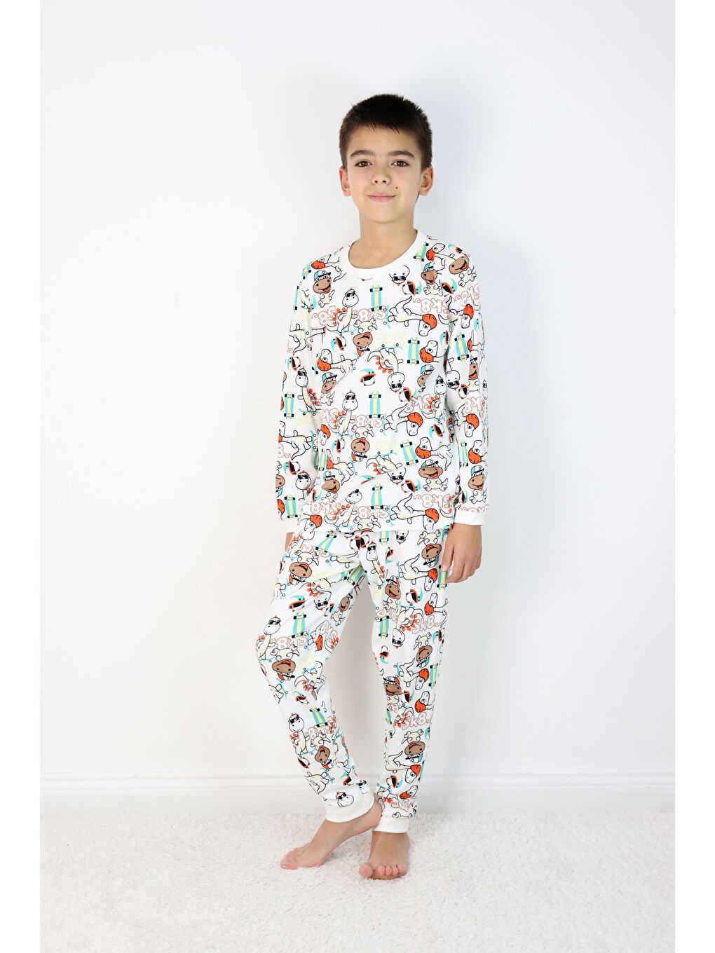 Gri Erkek Çocuk Baskılı interlok Kumaş Uzun Kollu Pijama Takımı-5