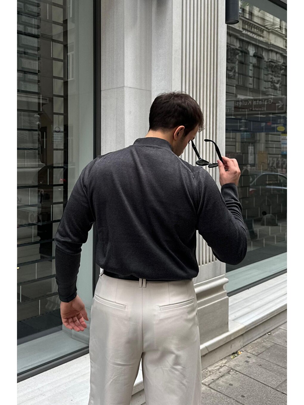 Antrasit Erkek Standart Fit Normal Kesim Yarım Balıkçı Yaka Triko Kazak-7