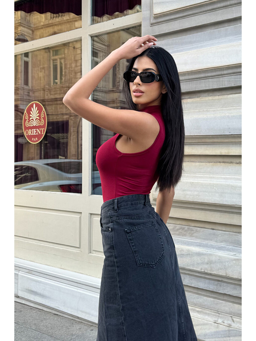 Kadın Bordo Kolsuz Bluz-1