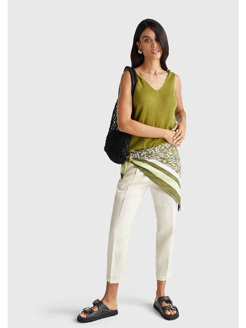 Kadın Haki Yeşili Alpaka ve Yün Karışımlı Triko Atlet-4