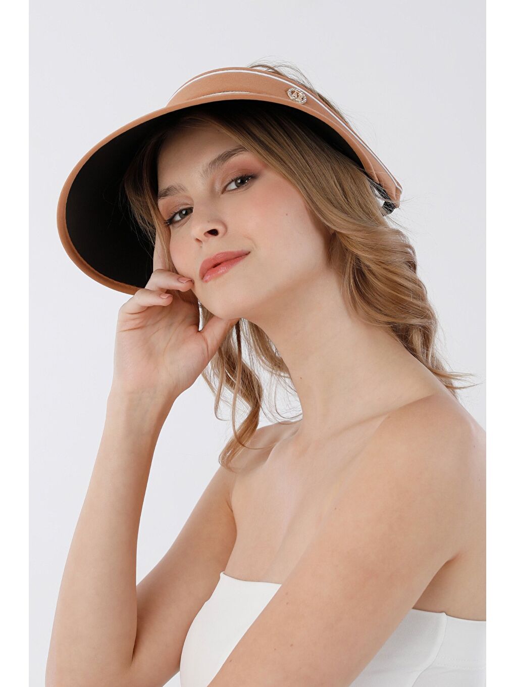 Kahverengi Kazayağı Desenli Siperli Ayarlanabilir Hasır Şapka-3