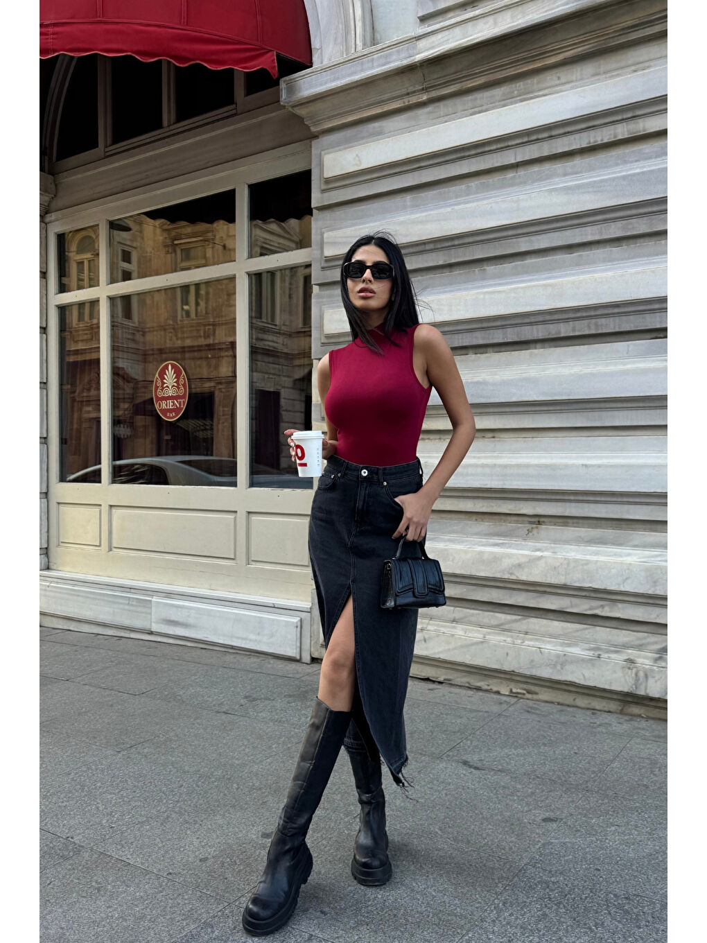 Kadın Bordo Kolsuz Bluz-4