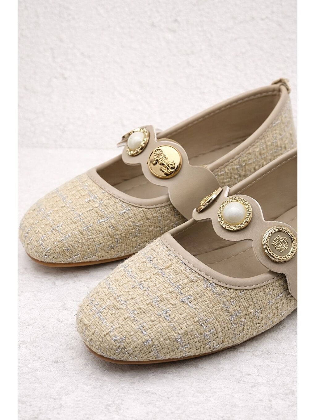 Bej SH-250 Tiftikli Turalı Babet Günlük Kadın Ayakkabı Mary Jane Ev Babeti-1