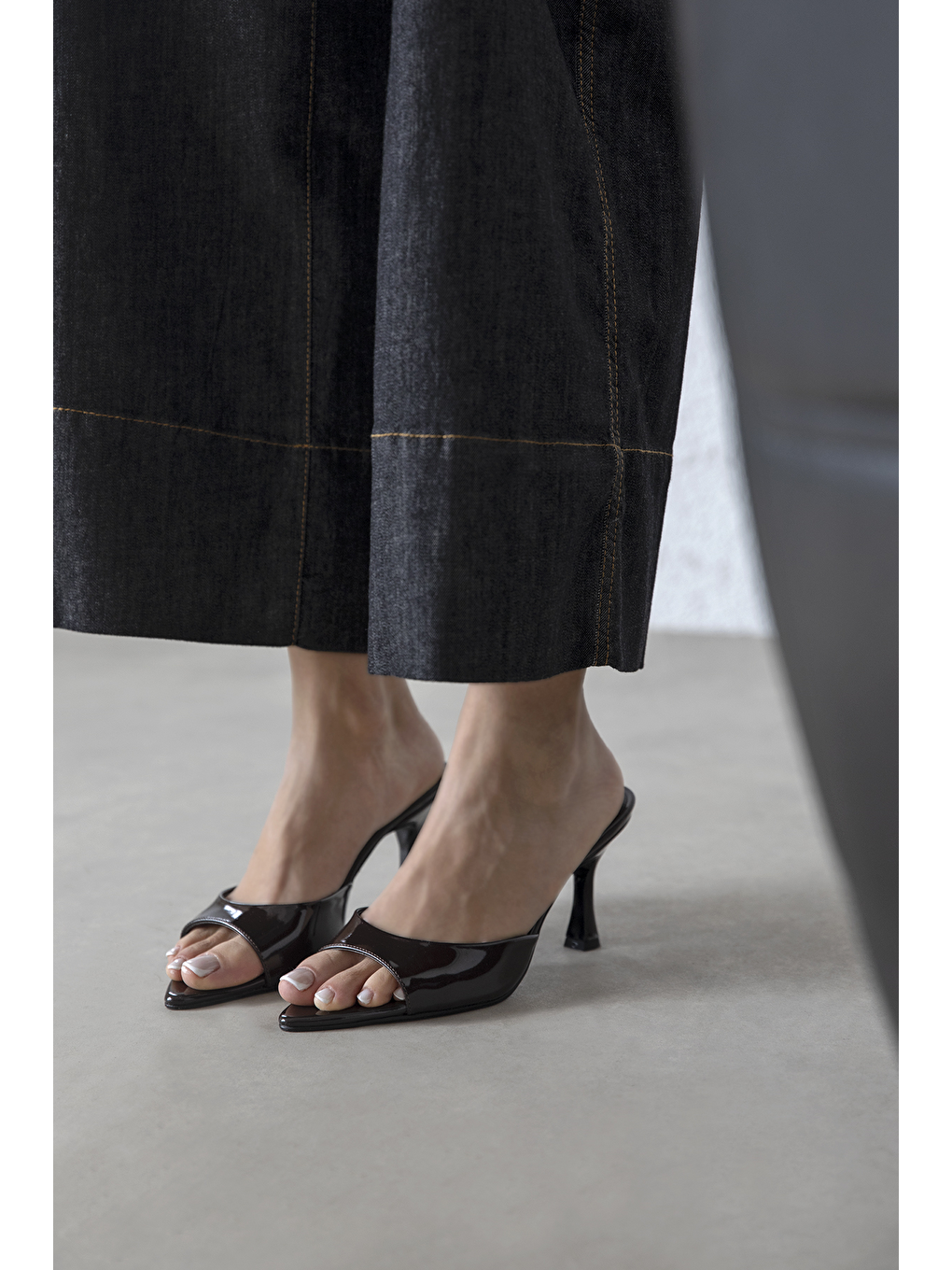 Kahverengi Franco Kadın Topuklu Rugan Kahve Topuklu Terlik