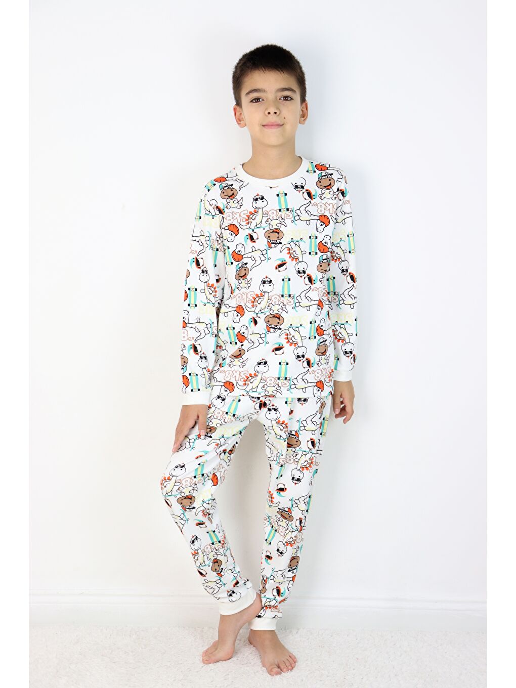 Gri Erkek Çocuk Baskılı interlok Kumaş Uzun Kollu Pijama Takımı-6