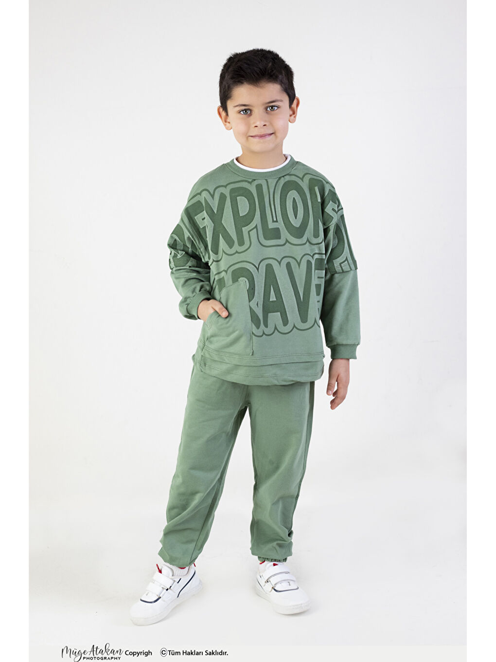 Harika KIDS Yeşil Erkek Çocuk Explorer Baskılı Örme Basic Eşofman Takımı