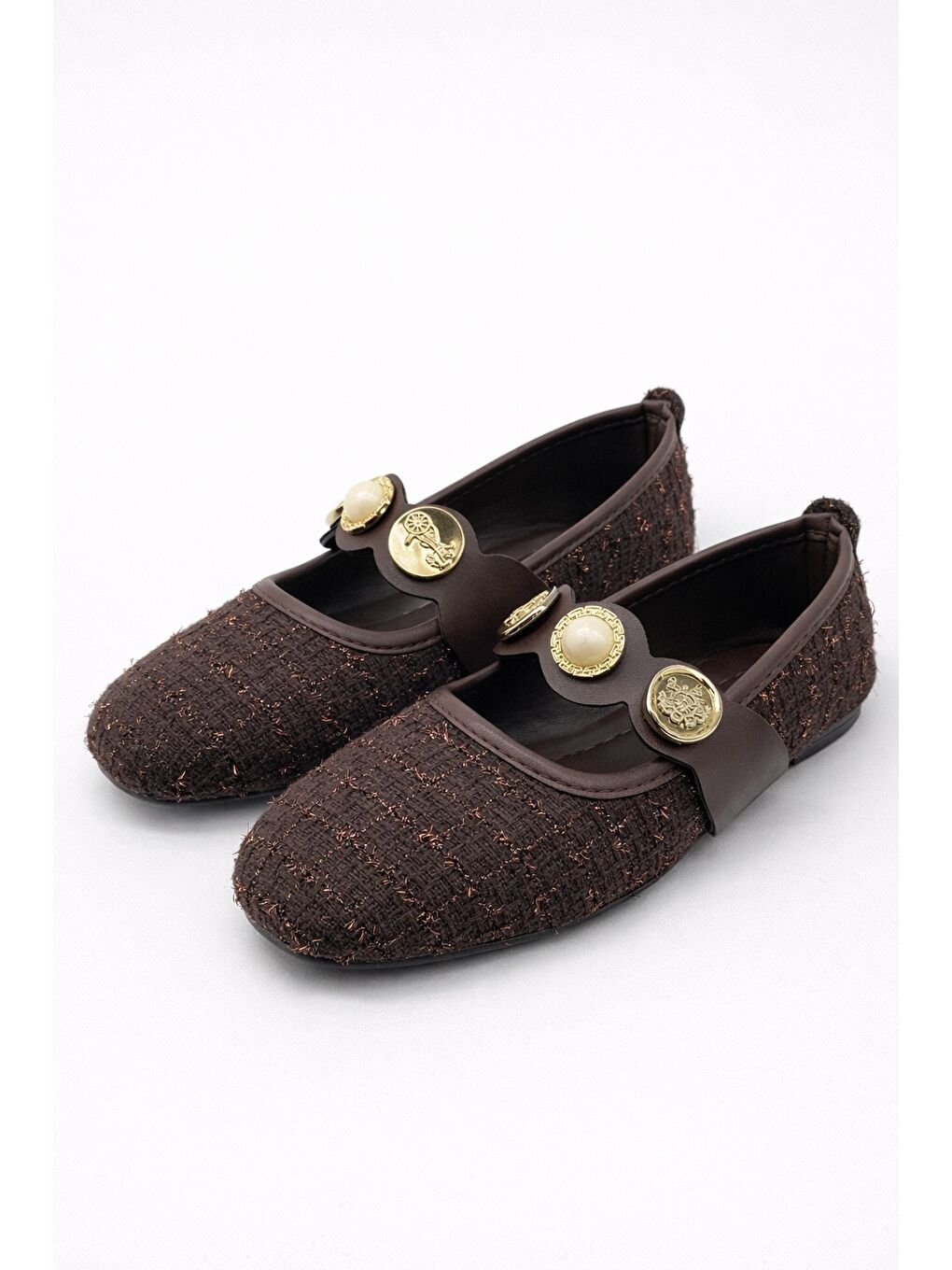 Kahverengi SH-250 Tiftikli Turalı Babet Günlük Kadın Ayakkabı Ev Babeti