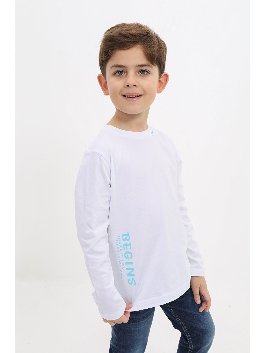 Beyaz Erkek Çocuk Baskılı Tişört-1