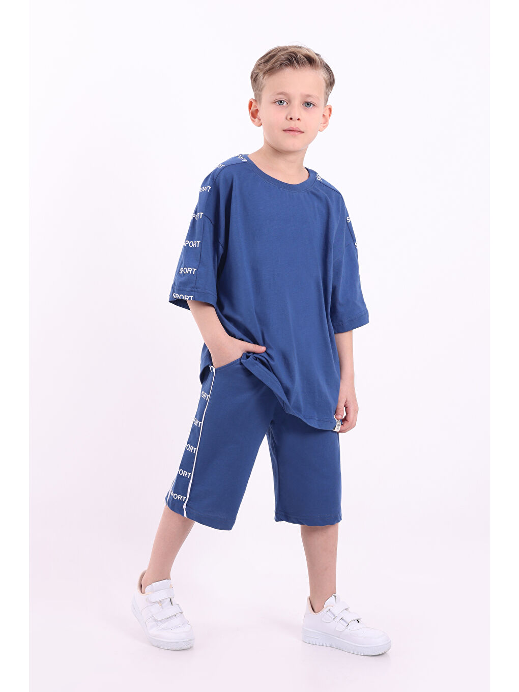 Mavi Erkek Çocuk Oversize Sport Baskılı Şortlu Takım M00749