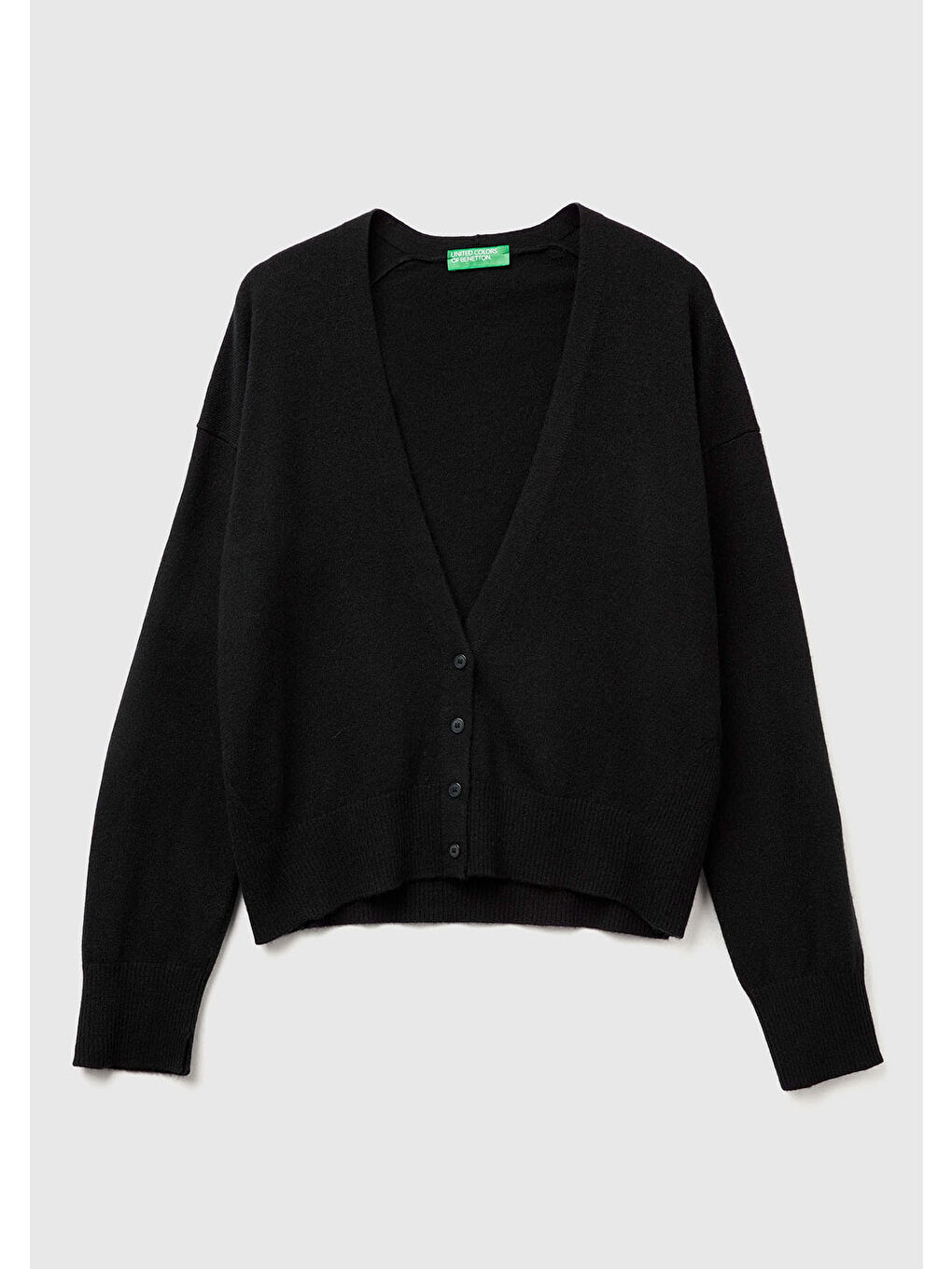 Siyah Kadın Sİyah Yün ve Kaşmir Karışımlı Ribana Detaylı Düğmeli Hırka-1